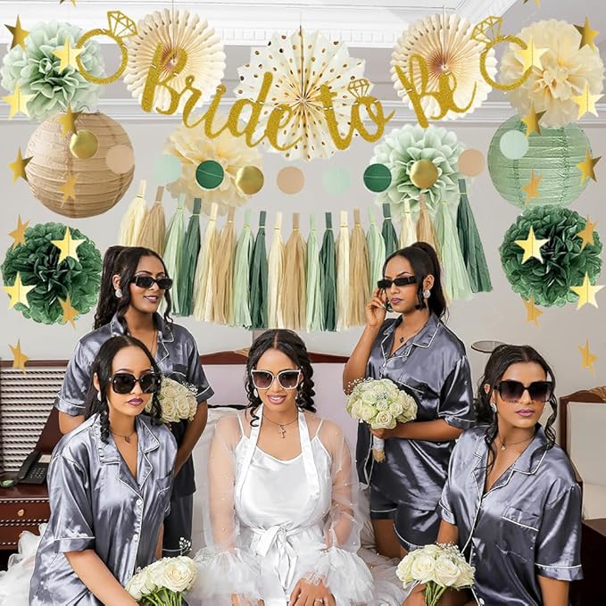 Bridal Shower Decorations Sage Green Bachelorette Party Decorations Bride To Be Banner Olive Sage Green Paper Pom Poms Paper Tassel Garlands Wedding Shower Party Decor