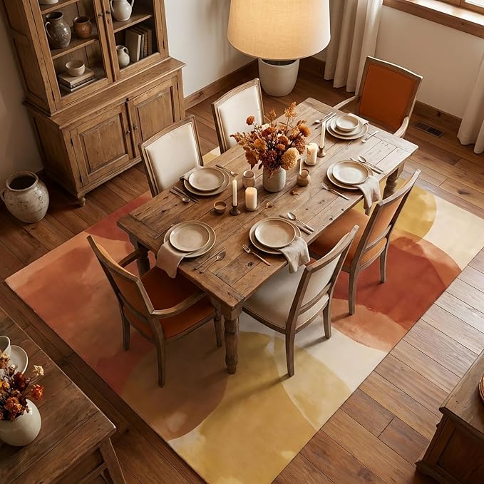 GraceSway 8x10 Area Rug, Modern Abstract Watercolor Rug in Rust Orange and Mustard Yellow, Faux Cashmere Ultra Soft Short Pile, Machine Washable, Non-Slip, for Living Room, Bedroom