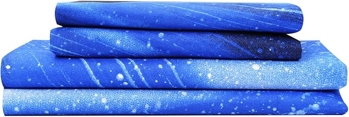 Bedlifes Galaxy Outer Space Sheet Set, Galaxy Themed, 3 pcs Including Flat Sheet, Fitted Sheet, and 1 Pillowcase (Light Blue Queen)