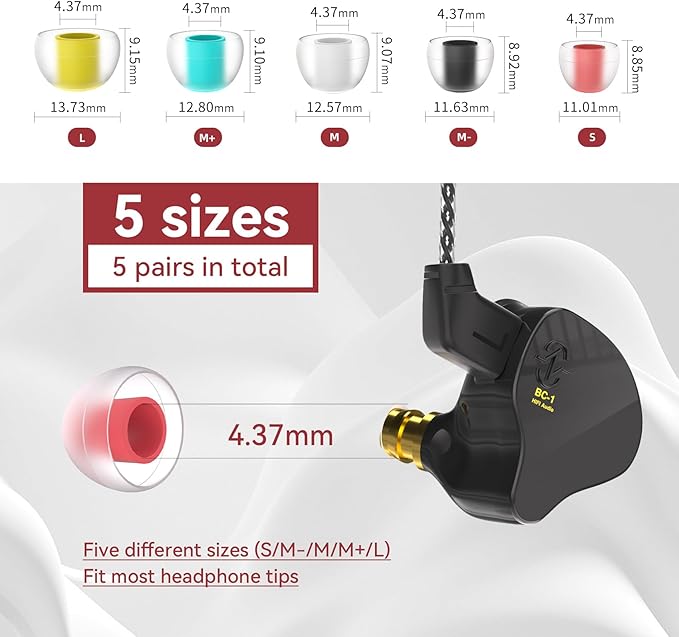 5 Pairs KBEAR 07 Ear Tips, KINBOOFI Silicone KZ ZS10 PROIEM Eartips, Medium Earbuds for KZ ZST ZS10 PRO X AS10 ZSN ZSN ZSN PRO X ZSN PRO ZAR ZS10 PRO X Wired Headphone (White,M/M/M,5Paris)