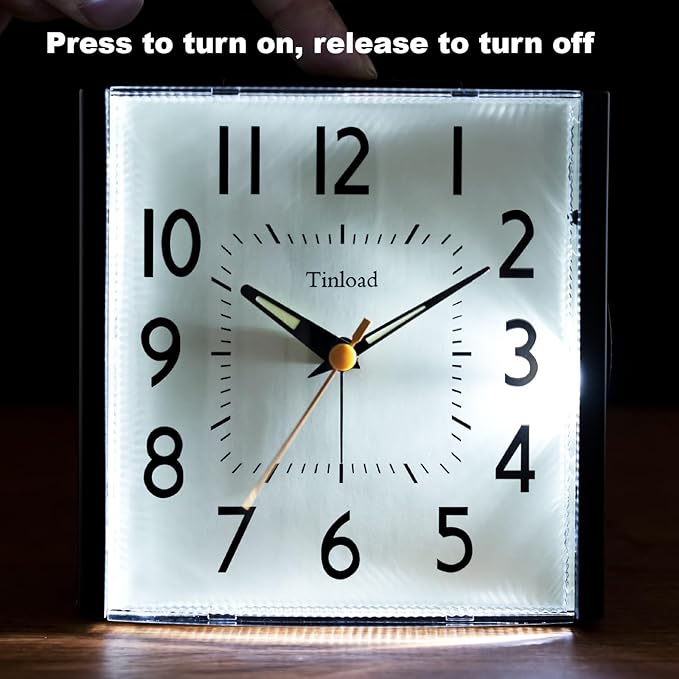 Tinload 4.7" Large Vintage Retro Analog Alarm Clock, Super Silent Non Ticking Clock with Manual Light, Snooze, Battery Operated, Simply Design, for Living Room, Bedroom, Bedside, Desk, Gift Clock