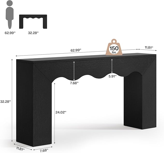 Tribesigns 63" Farmhouse Console Table, Wooden Couch Table Behind Sofa with Storage, Long Entryway Sofa Station, Narrow Console Stand with Base, Hallway Stand for Entryway, Living Room (1, Black)