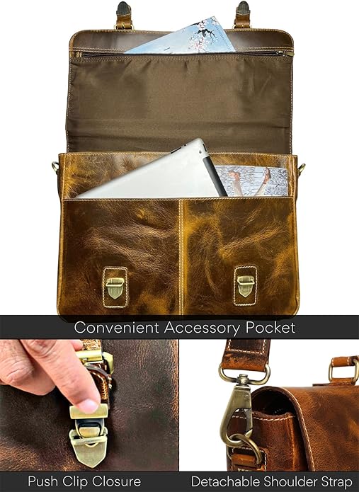 RUSTIC TOWN 16" Leather Laptop Messenger Bag for Men - Full Grain Leather Briefcase Computer Satchel Office Crossbody Bag