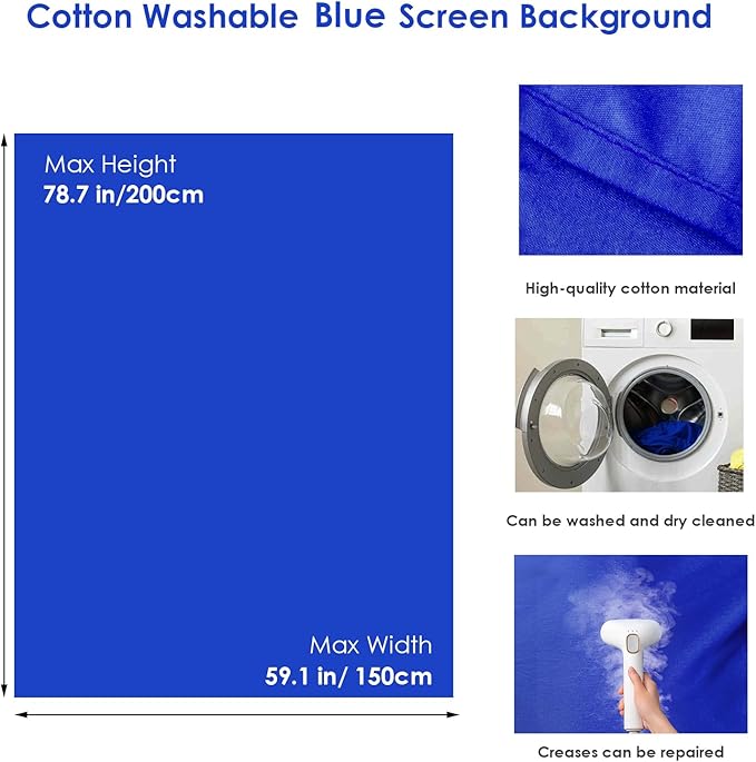Blue Screen Backdrop Kit, Portable Bluescreen Background with T-Shaped Stand, 5 Clamps & Carrying Bag for Photography, Streaming, Zoom, Gaming, (Blue, 6.5 Feet X 5.0 Feet)