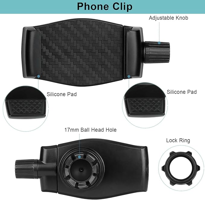 Mippko iPhone Mount for Desk/Table/Rod/Kitchen Cabinet,360°Adjustable Aluminum Alloy Phone Stand,Clip Holder Compatible with 3.5~7.5" iPhone/Nexus/HTC/Huawei/Smartphone