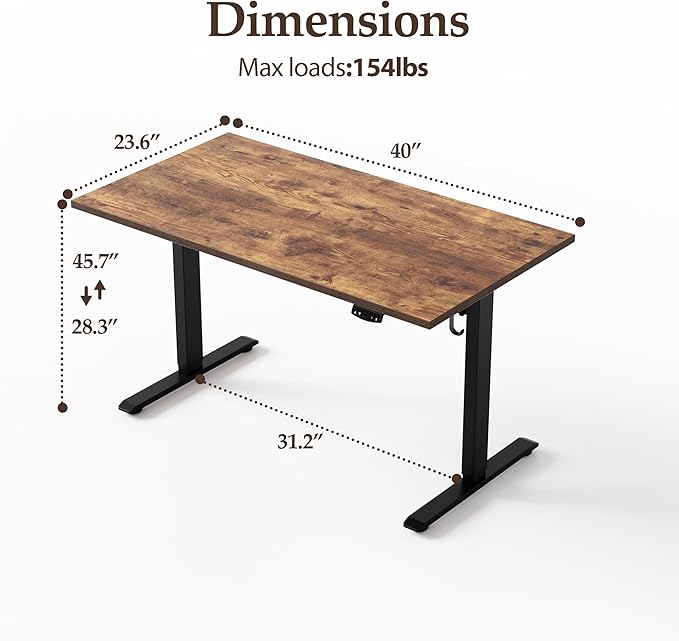 Klicelor 40 Inch Electric Standing Desk, Height Adjustable Office Desk, Sit Stand Up Computer Desk with Memory Preset, Two-Piece Desktop, Rustic Brown