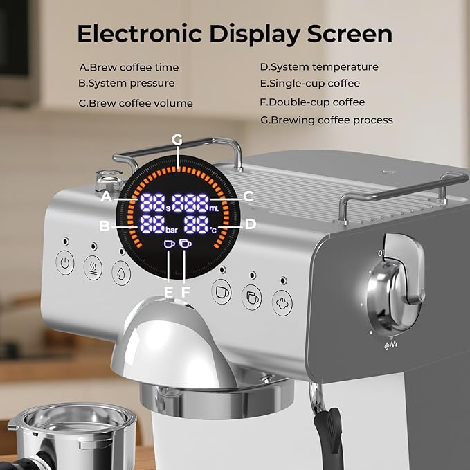 20 Bar Espresso Machine,Hot & Cold Brew Espresso Coffee Maker with Milk Frother,50oz Water Tank,LCD Display,Single & Double,Cappuccino & Latte Machine for Home