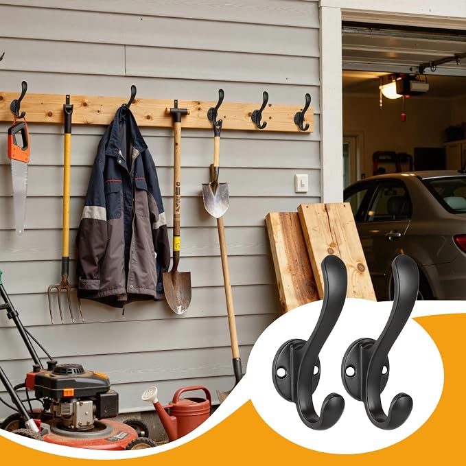 8 Pack Coat Hooks Wall Mount Heavy Duty Utility Retro Double Hooks for Hanging Coats,Hat, Towel, Key, Robe, Scarf, Bag, Cap (Black)