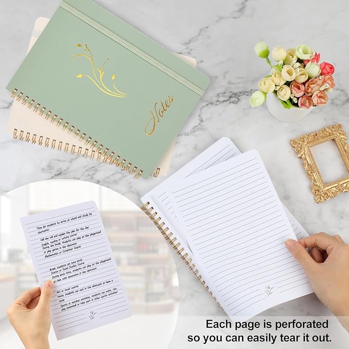 Joyberg Aesthetic Spiral Notebook, 2PCS Cute Notebook, 8.3" x 6" Notebook For Women, A5 Spiral Journal Notebook for Office/School/Home (Green & Beige)