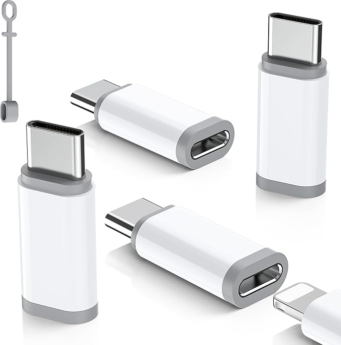 Lightning to USB C Adapter 4 Pack - Fast Charging & Data Transfer USB Type C to Lightning Charger Connector Compatible with iPhone 15/16/17 Pro Max/Plus, Samsung, Pixel - (Not for Audio/OTG)