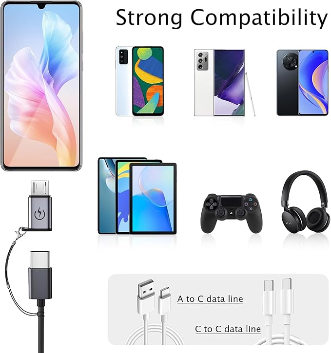 Micro USB to USB C Adapter (4 Pack),Type C Female to Micro Male Conversion Connector,with Lanyard Keychain,Compatible with Samsung Galaxy S7/S7 Edge,Micro USB Devices (Gray)