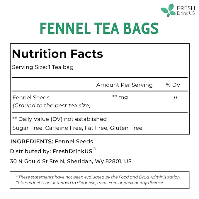 FreshDrinkUS, Premium 75 Fennel Seed Tea Bags – 100% Natural & Pure, Handmade Herbal Tea, Eco-Friendly, Fresh Aroma, Made with Natural Material Tea Bags. No Sugar, No Caffeine, No Gluten, Vegan.