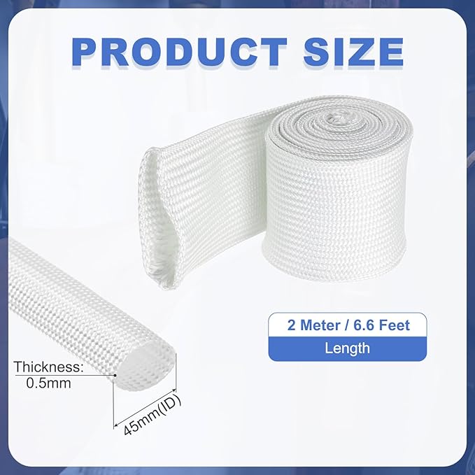uxcell Insulation Cable Protector,45mm/1.77 Inch-2m/7 Feet High Temp Fiberglass Sleeve White