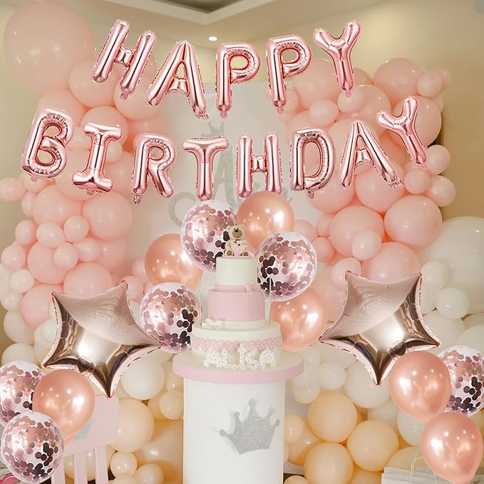 Rose Gold Balloons Happy Birthday Balloons Banner 16 Inch Aluminum film Letters Balloons for Party Decoration Scene Arrangement Balloon Birthday Event Celebration Decorations