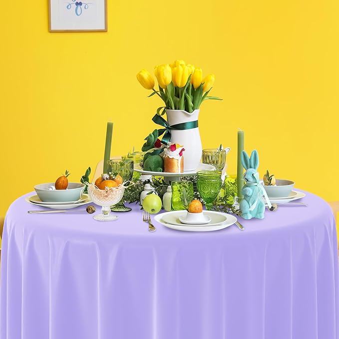 MASHAN 12Pcs Plastic Round Pastel Color Tablecloths,Mix Color Table Cloth Disposable Round Table Covers for Baby Shower, Wedding,Birthday Party,Spring Easter and Summer Party Decorations, 84 Inch