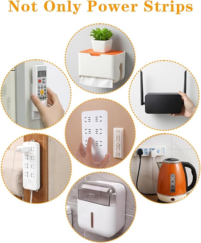 10 PCS Self Adhesive Power Strip Holder Surge Protector Fixator Wall Mount Punch Free Cable Management System Powers Strips Mount Holders for Router Computer Kitchen Home Office Remote Control