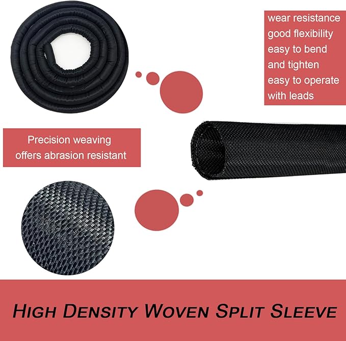 Braided Split Wire Loom Black Wire Cover Protective Harness Tubing Cable Management Self Wrap Cord Sleeve Mesh Woven 5/16"-35ft