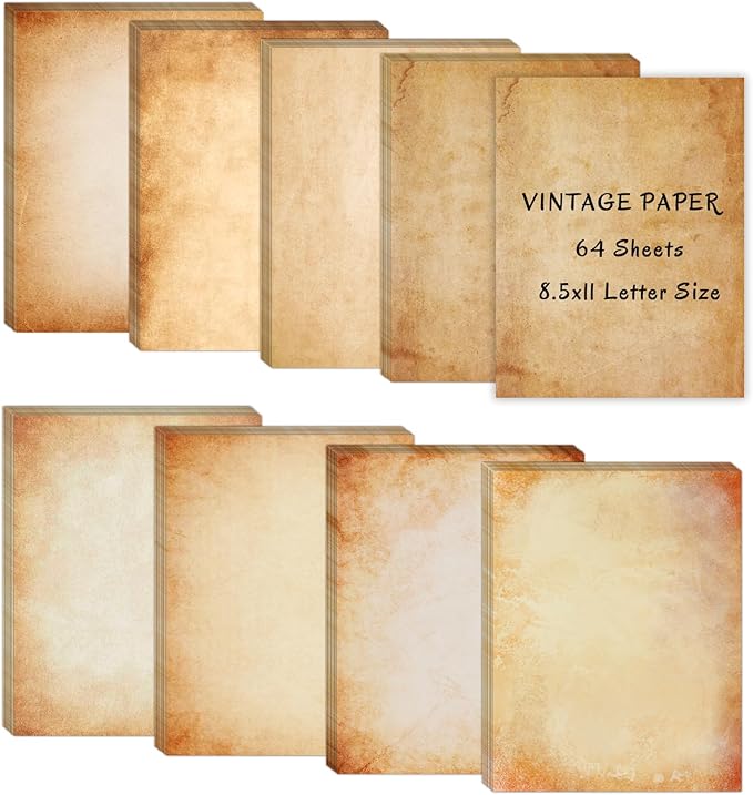 Tlenpo Vintage Stationery Paper 64 Sheets, 8.5 X 11in Antique Stationary Paper for Writing, Letter Size Printer Paper, Decorative Old Look for Invites Resume, 8 Designs