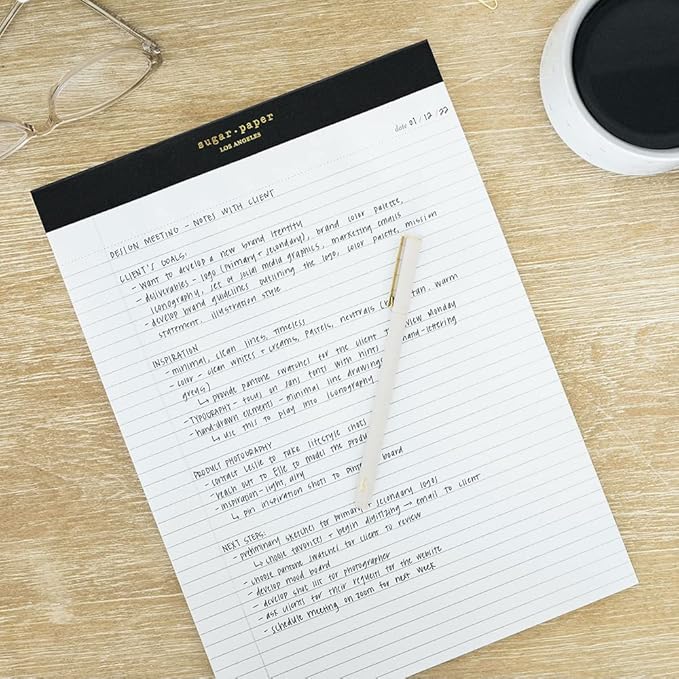 Sugar Paper Legal Pad, 50 Lined Pages, Office Supplies, 8.5" x 11.75", Black Legal Pad