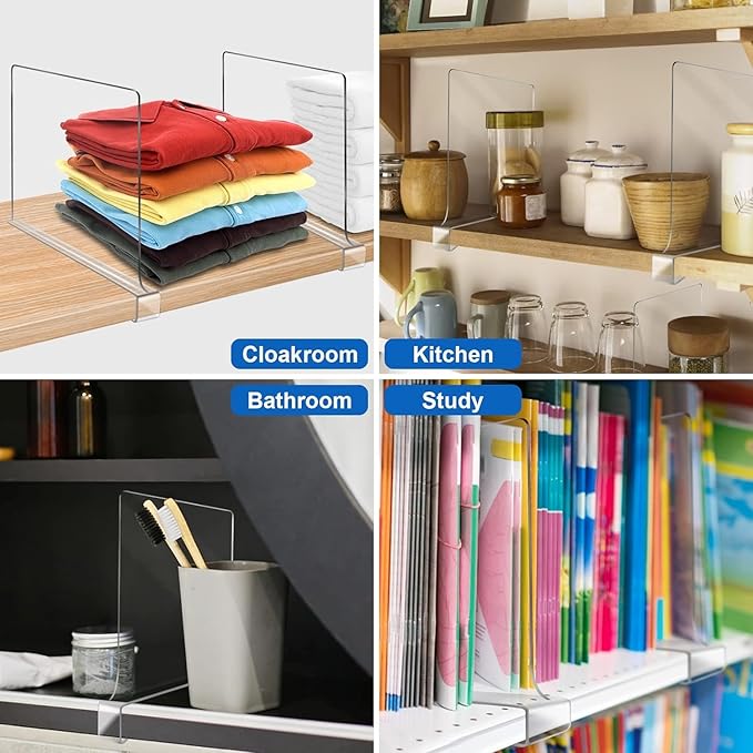 12 Inches Tall [Extra Tall Version] Shelf Dividers for Closet Organization and Storage, 8 Pack Purse Organizer for Closet Acrylic Bookshelf for Organization, Perfect for Sweater Shirts Handbags