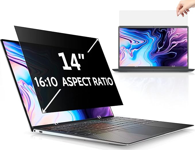 Peslv 14 Inch Laptop Privacy Screen Compatible with Lenovo Hp Dell Acer Asus Thinkpad Envy Xps Computer 16:10 Aspect, Removable Anti Glare Blue Light Filter Protector, 14inch Monitor Security Shield