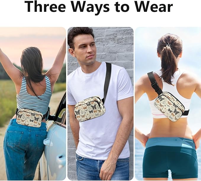 Vintage Butterflies Fanny Pack for Women Men Water Resistant Fashion Waist Packs with Adjustable Strap Belt Bag for Travel Workout Jogging Hiking 21219208
