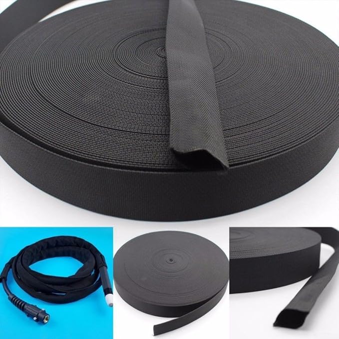 HanOaki 25 ft Nylon Hydraulic Hose Protector Sleeve Tig Torch Cable Cover Black Protective Cover Hose Sheath Hydraulic Wrap Cutting Wire Sheath Sleeve Management Wrap for Cord Tig 27mm Width