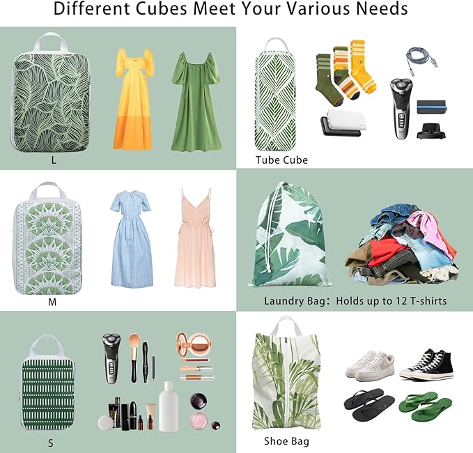 6 Pcs Compression Packing Cubes, Packing Cubes for Travel, Waterproof Luggage Organizer Bags Set, Cute Packaging Cubes for Women Kids Backpack Carry-Ons