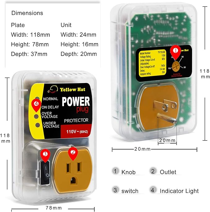 Surge Protector,Voltage Protector for Home Appliance, Voltage Brownout Outlet 110V 15A 2200 Watts Black