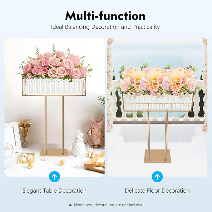 Metal Flower Floor Vase, Wedding Crystal Centerpiece Flower Stand, 35.43 inch Tall Gold Flower Holder, Square Gold Frame Flowers Stand for Party, Floral Arrangement Stand for Home Banquet