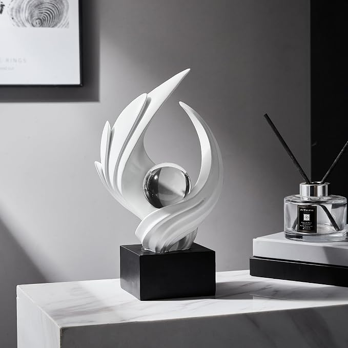 Abstract Art Sculpture, Resin Gold Decorative Statue, Modern White Ornaments for Living Room, Decorativas Modernas for Coffee Table, Entryway & Office Collectibles (White)