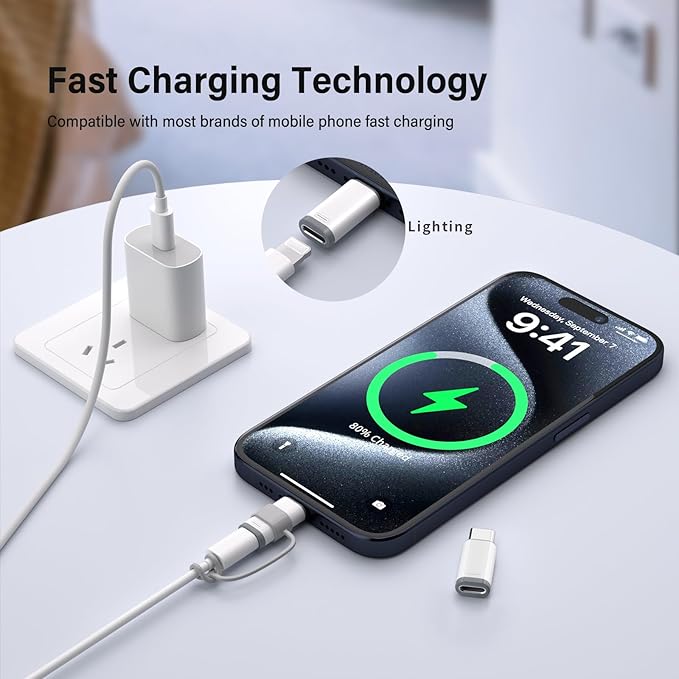 4 Pack Lightning to USB C Adapter for iPhone 15/16/17/17 Pro Max/Plus,Samsung S25,Support Charging & Data Transfer,Type C Charger Connector Cable,Lightning Female to USB C Male Adapter,Not for Audio