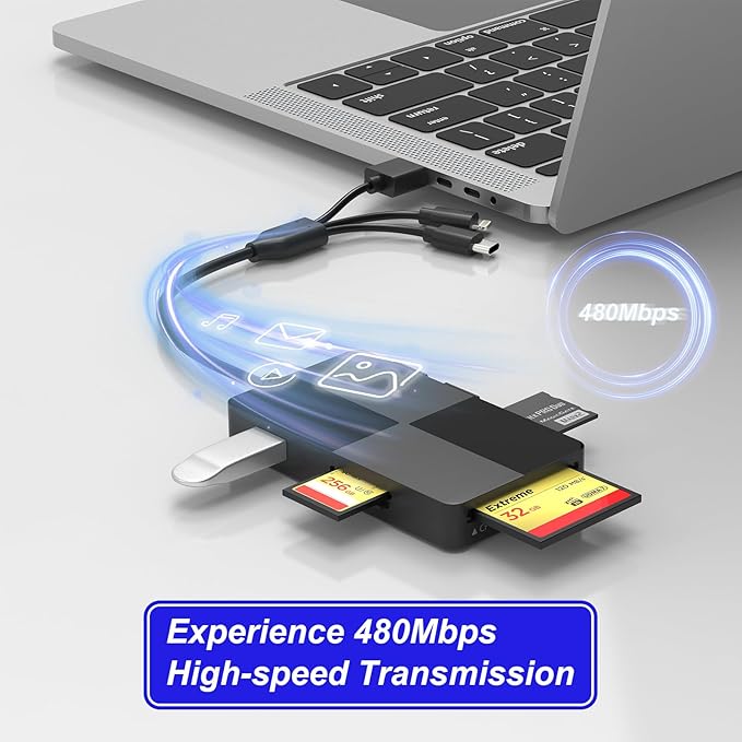 Memory Stick Duo pro Adapter - 8 in 1 SD/TF/MS/CF/XD Card Reader with Extra 3 USB Ports Supports Micro SD/SDHC/XD Picture Card USB C Lightning OTG Adapter Multi Memory Card Reader for Computer/iPhone