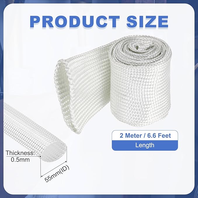 uxcell Insulation Cable Protector,55mm/2.17 Inch-2m/7 Feet High Temp Fiberglass Sleeve White