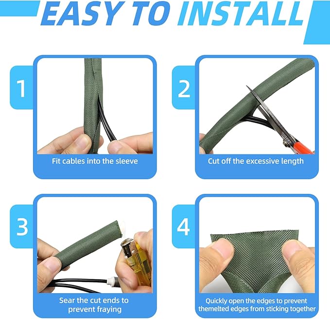 Automotive Wire Loom Tubing, Split Braided Cord Protectors from Pets No Chew, Flexible Cable Sleeve Cable Management for TV/Computer/Electric Wires (Deep Green, 5/16"-10ft)