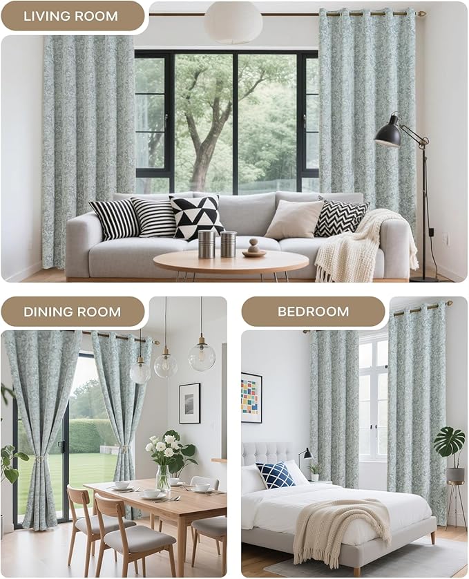 Chenille Floral Blackout Curtains 84 Inch Length 2 Panels Set - Bedroom Living Room Darkening Thermal Insulated Black Out Window Treatments Grommet Jacquard Drapes 52 Inch Wide Blue