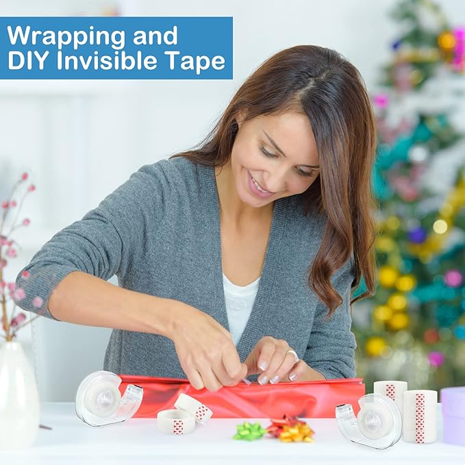 Yahenda 32 Pcs Invisible Tape and Refillable Dispensers Bulk 0.7 x 985 Inches Transparent Tape Refills Desk Dispenser for Office Home School