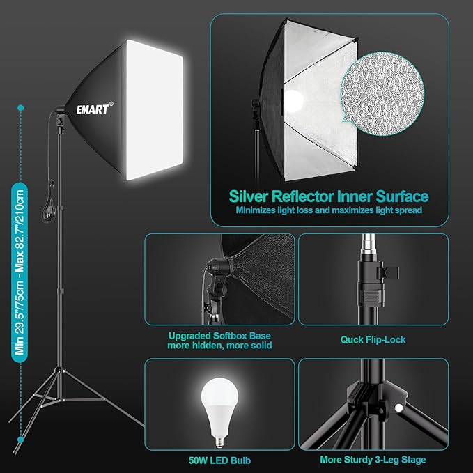 EMART 10 x 10 ft Heavy Duty Backdrop Support System, Professional Photography Lighting Kit with 5500K 50W LED, 10 * 15ft Backdrop *3, Reflector, Umbrellas&Softbox Lighting Kit for Studio, Portrait