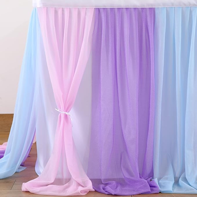 Mermaid Tulle Table Skirt Blue Pink Purple Striped Table Skirts for Rectangle Tables Frozen Baby Shower Mermaid Birthday Parties Decoration 6ft