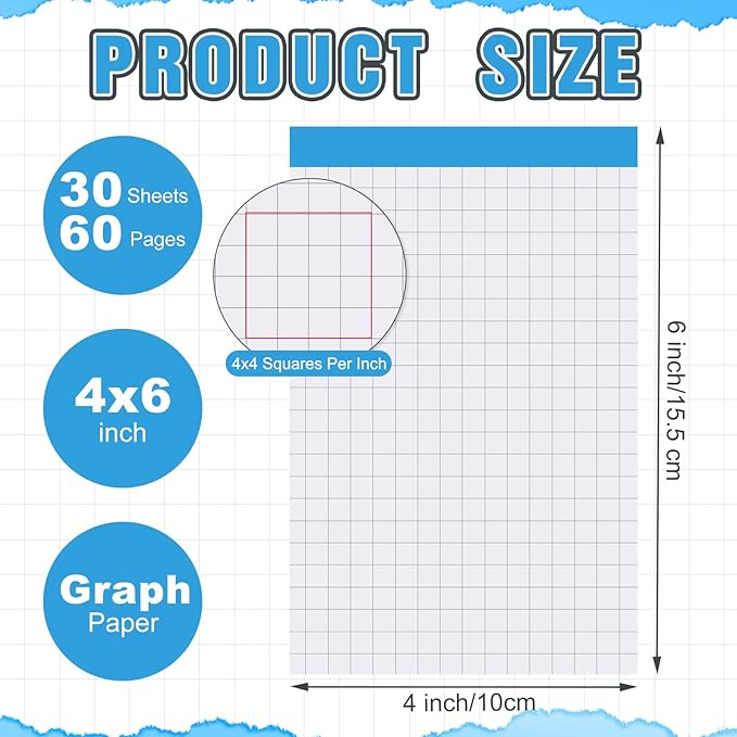Tenceur 8 Pack Grid Paper Pad 4 x 6 Inch Graph Paper Pad, Graft Paper 30 Sheets Graph Ruled Grid Pad Notebook Notepads Memo Pads Math Grid Note Pad Scratch Pads Assorted Colors(4 Squares Per Inch)