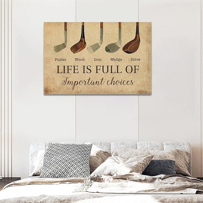 Golf Wall Art Golf Pictures Wall Decor Golfing Canvas Poster Prints Rustic Decorations Painting Framed Artwork Office Home Decor For Bathroom Bedroom Dining Living Room 24"x16"