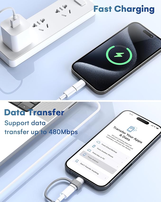 MFi Certified USB C to Lightning Adapter 2-Pack, 27W Fast Charging & Data Sync, Lightning to USB Type C Cable Adapter Compatible with iPhone 14/13/12/Pro/Max, iPad, AirPods, with Anti-Loss Lanyard