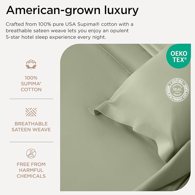 Threadmill Luxury Supima Cotton Sheets, Luxury 1200 Thread Count Soft 100% Cotton Sheets for Queen Size Bed, 4 Pc Sage Green Bed Sheets Queen Set, 5-Star Hotel Quality Deep Pocket Bed Sheets Set