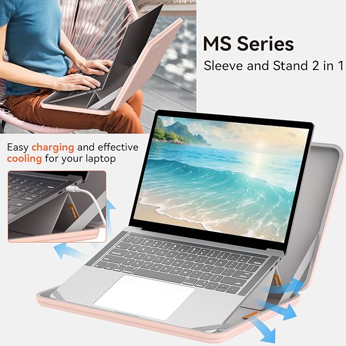 Smatree MS46T Hard EVA Protective Sleeve Case with Stand Compatible for 14 inch DELL Pro 14 Plus P1425/PB14250, DELL Pro14/Pro Max 14, Inspiron 14 5441/Plus 7441 Copilot+PC, for Latitude 5455, Pink