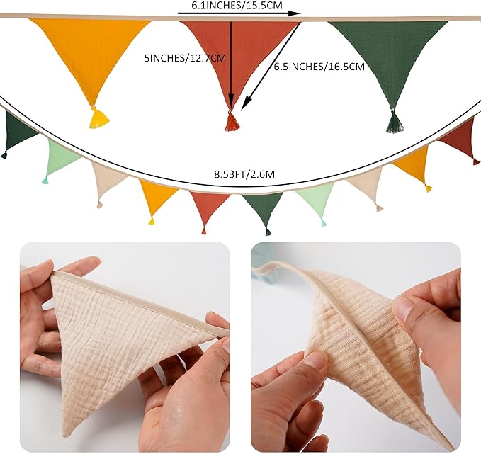 Fabric Bunting Banner, 2 Pack Handmade Neutral String Banner with Tassel Each 8.5 ft 10 Flags Nursery Wall Hanging Wedding Birthday Home Baby Shower Party Decoration Bunting (Pink 2 Packs)
