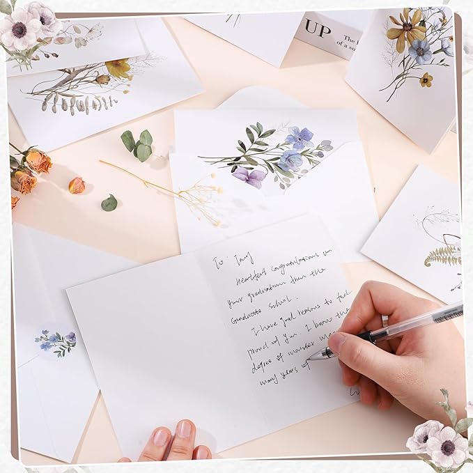 Thboxes Blank Cards and Envelopes, 40 Pack Blank Note Cards 4x6 in Elegant Floral Greeting Card with Sealing Stickers, Note Card and Envelopes Stationary Set for All Occasions (10 Floral Designs)