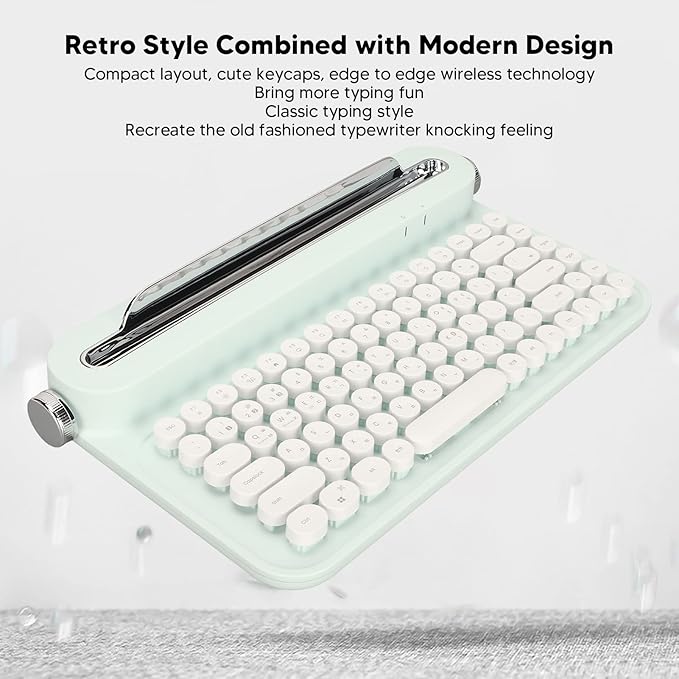 OPPWONG Vintage Bluetooth Keyboard 86 Keys Portable Wireless Keyboard with Red Esc Replacement Keycap Integrated Stand Recess Design for Smartphones, Tablets, Laptops (Green)