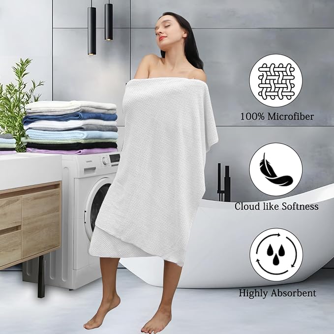 8-Piece White Bath Towels Set,2 Oversized Large Bath Towels Sheet,2 Hand Towels and 4 Washcloths - 600 GSM Soft Luxury Towel Set,Highly Absorbent Quick Dry Towel Collection for Bathroom,Hotel and Spa