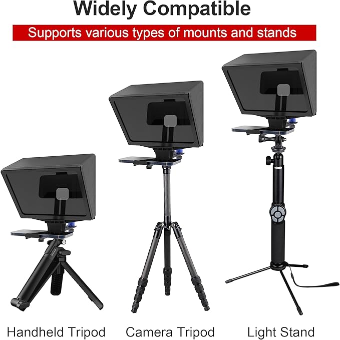 9.3-Inch All-Metal Teleprompter, 70/30 Beam Split Glass, 1/4’’ Thread, Phone & Camera Compatible, Portable for Video Recording