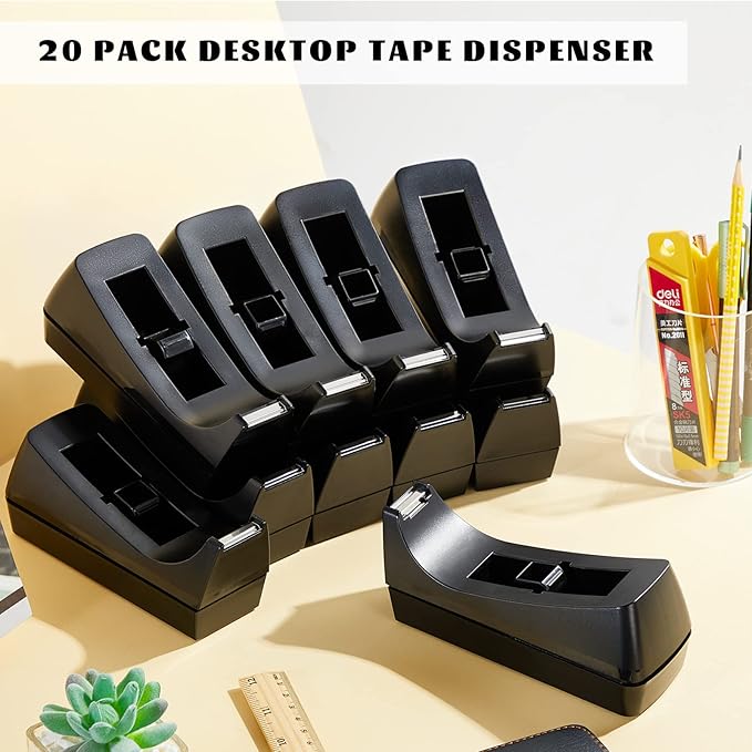 Lanties 20 Pack Desktop Tape Dispensers Non Skid Base for Office Home School (Tape Not Included) (Black)